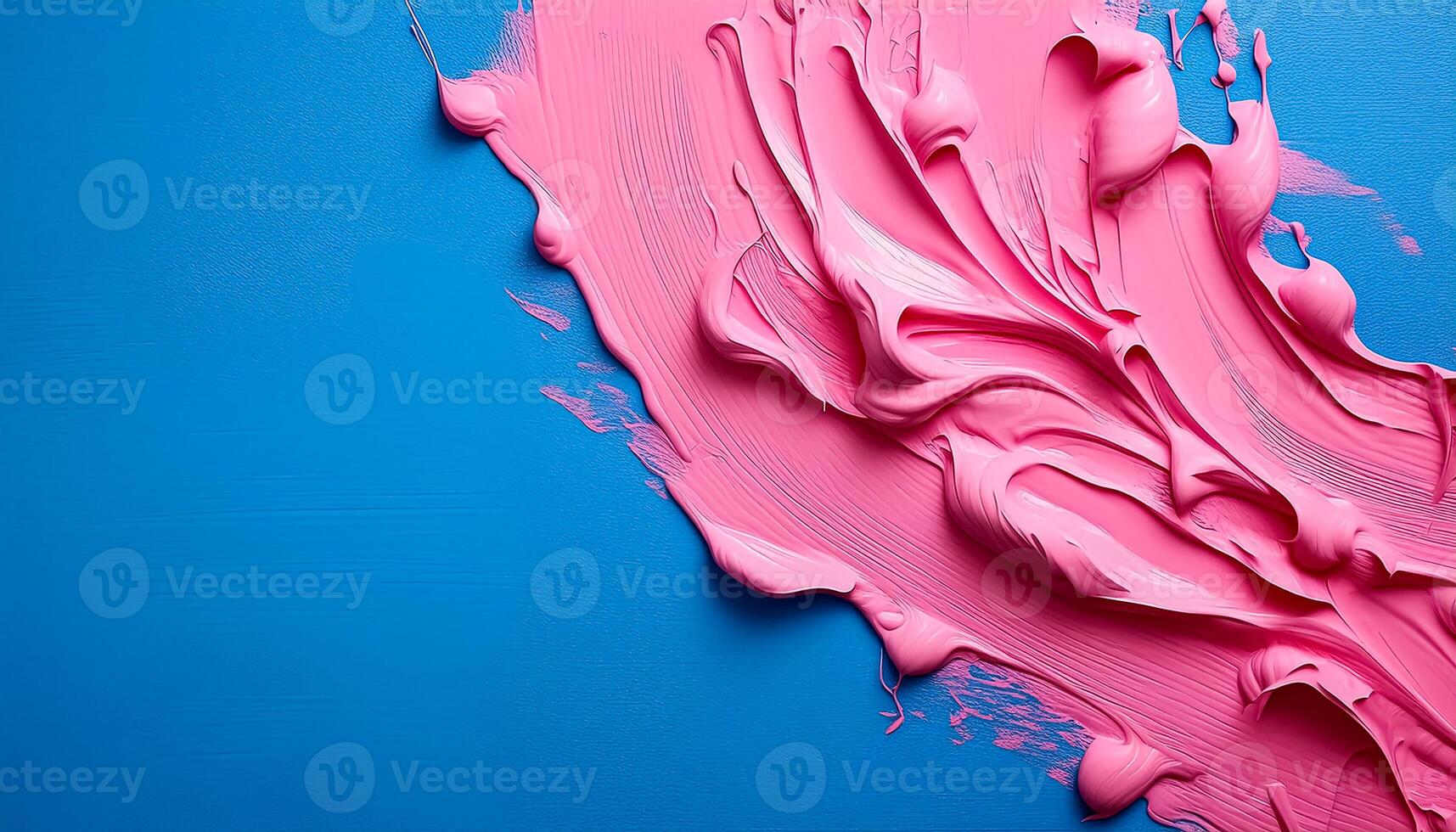 Abstract pink oil paint texture on blue canvas or wall. Minimalistic background with copy space. photo