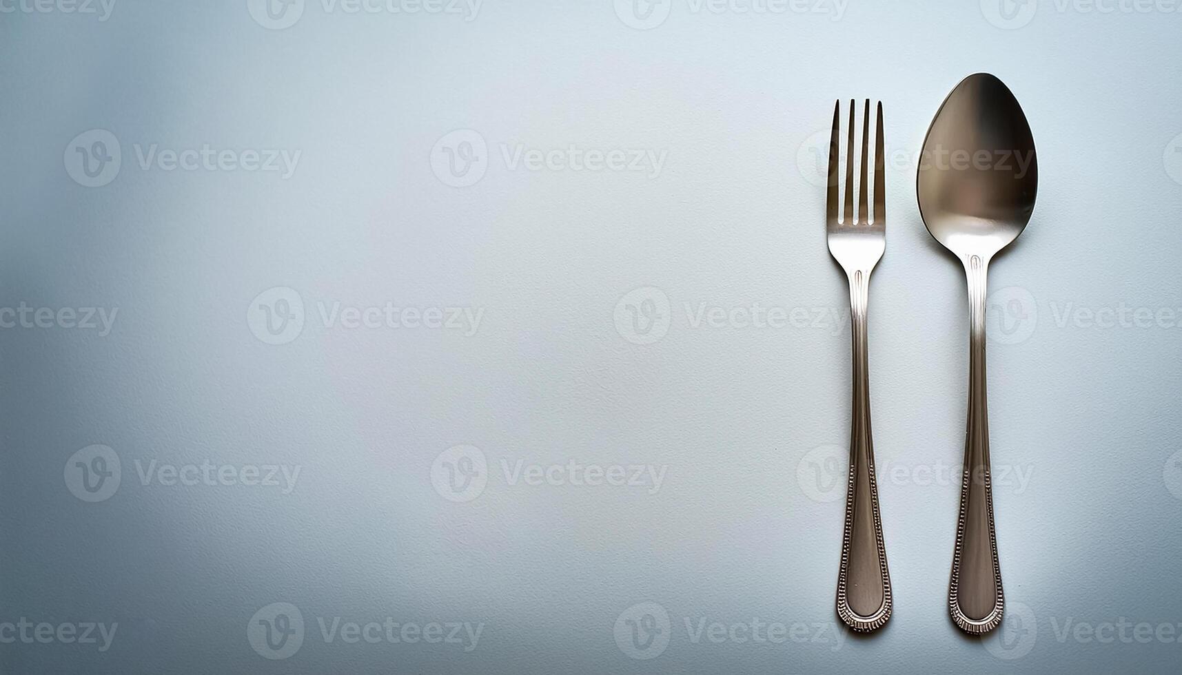 spoon and fork kept on white background. ready to eat concept. flat lay background concept photo