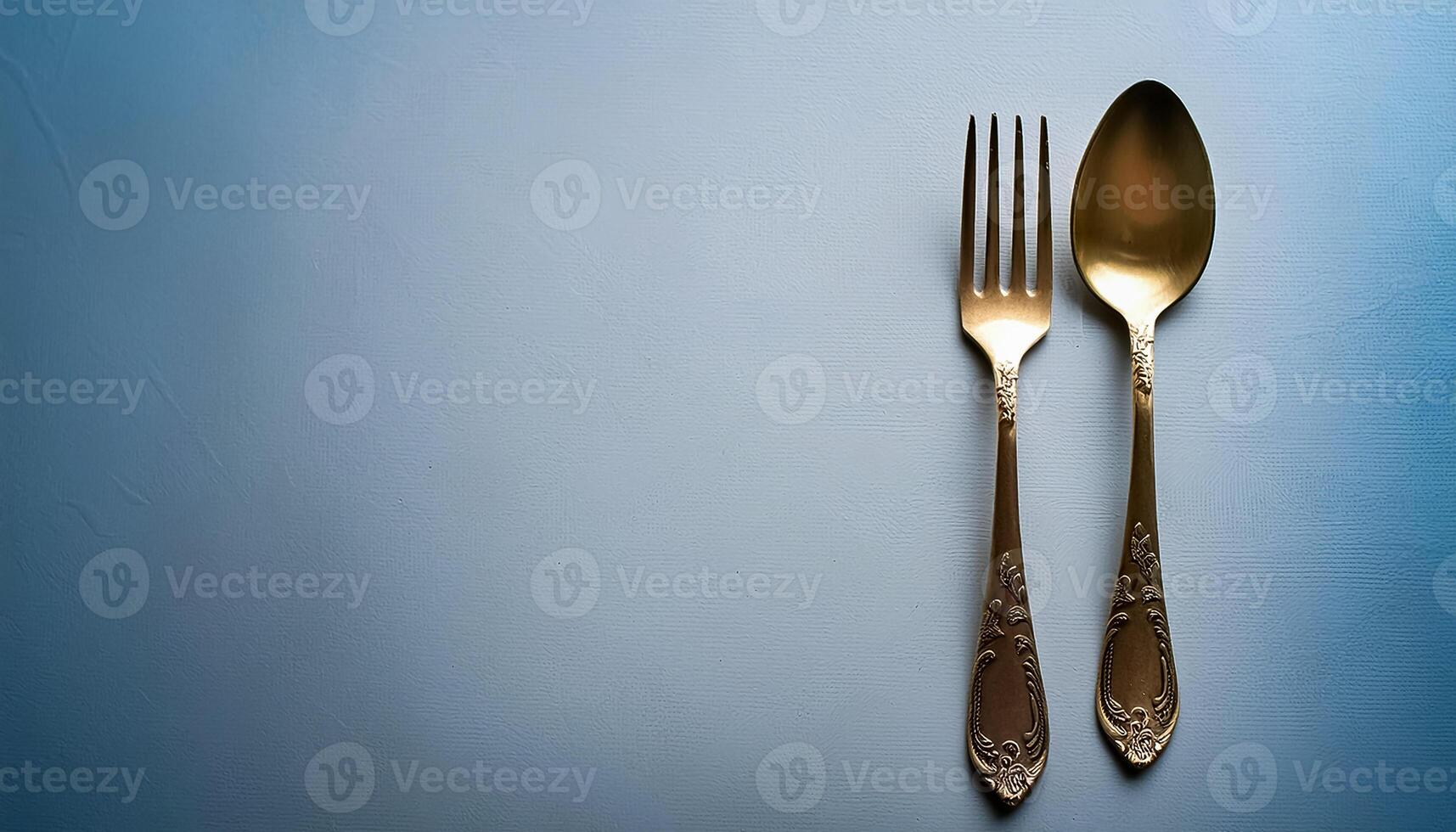 spoon and fork kept on white background. ready to eat concept. flat lay background concept photo