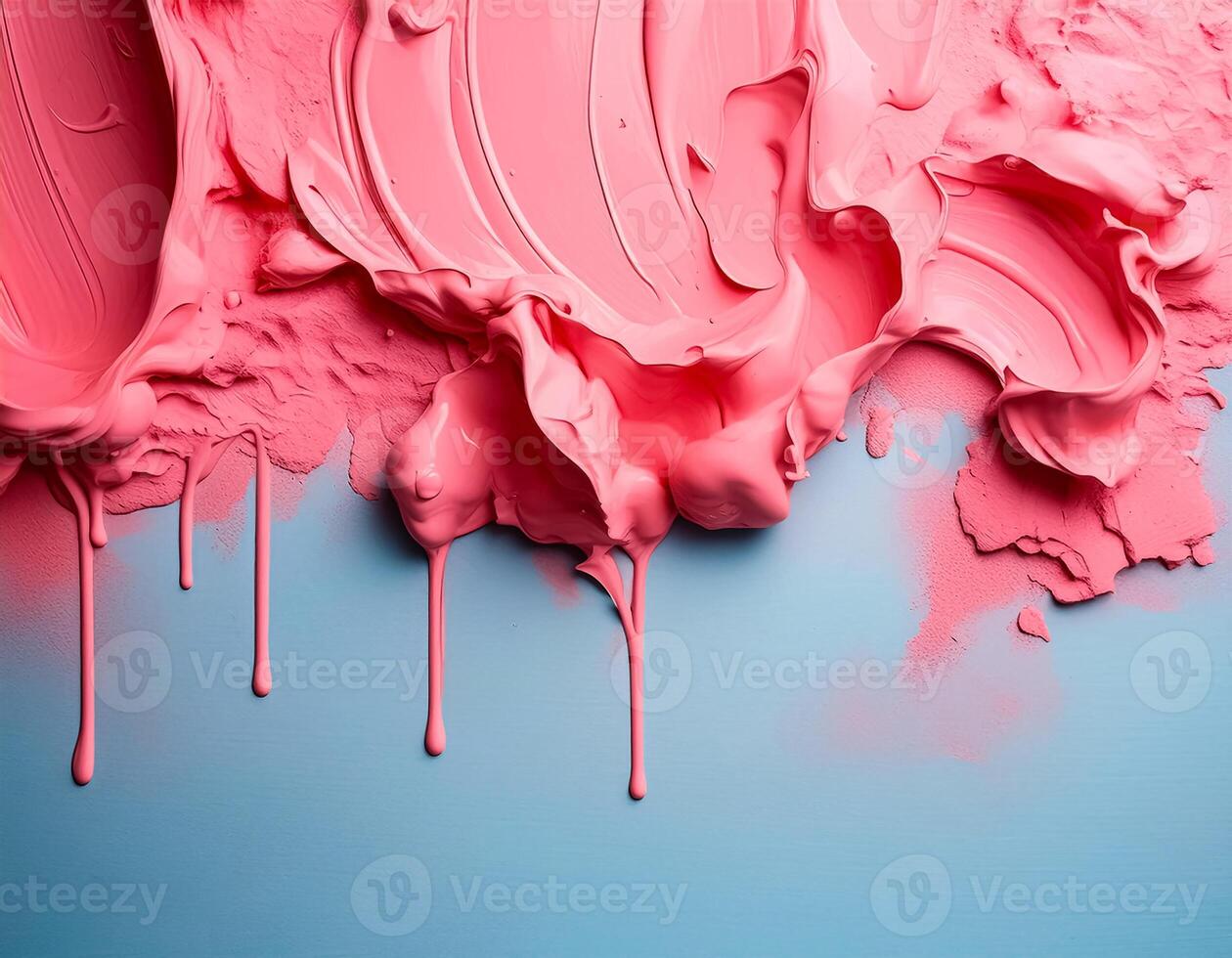 Abstract pink oil paint texture on blue canvas or wall. Minimalistic background with copy space. photo