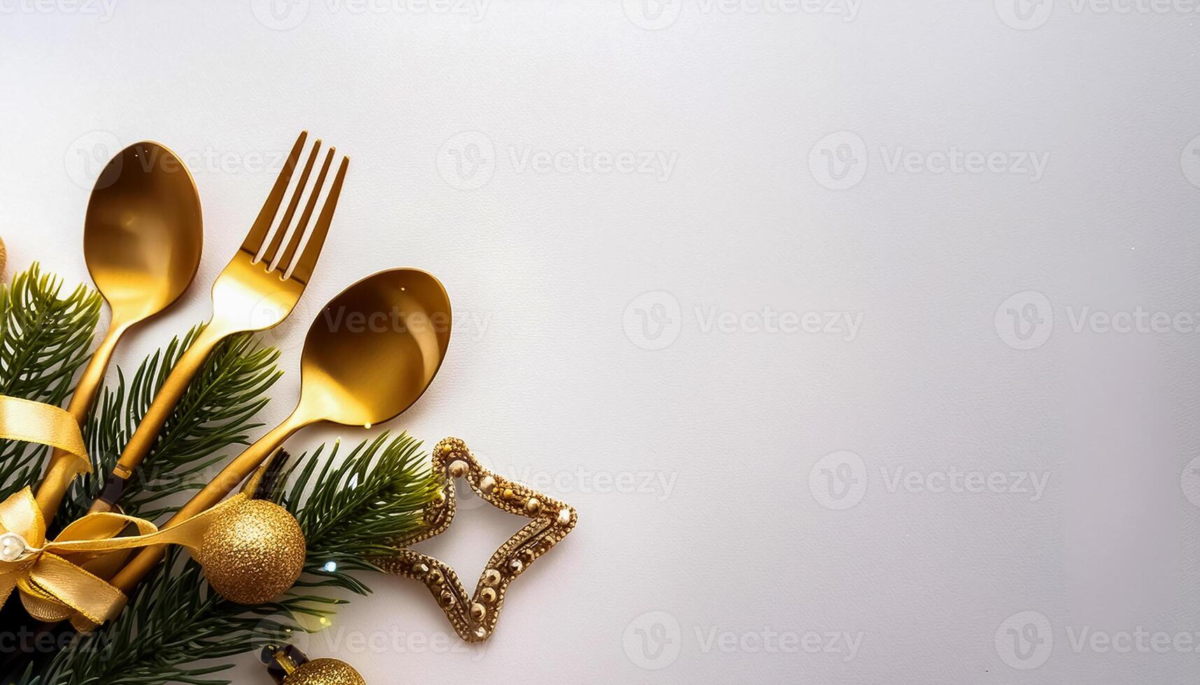 spoon and fork kept on white background. ready to eat concept. flat lay background concept photo