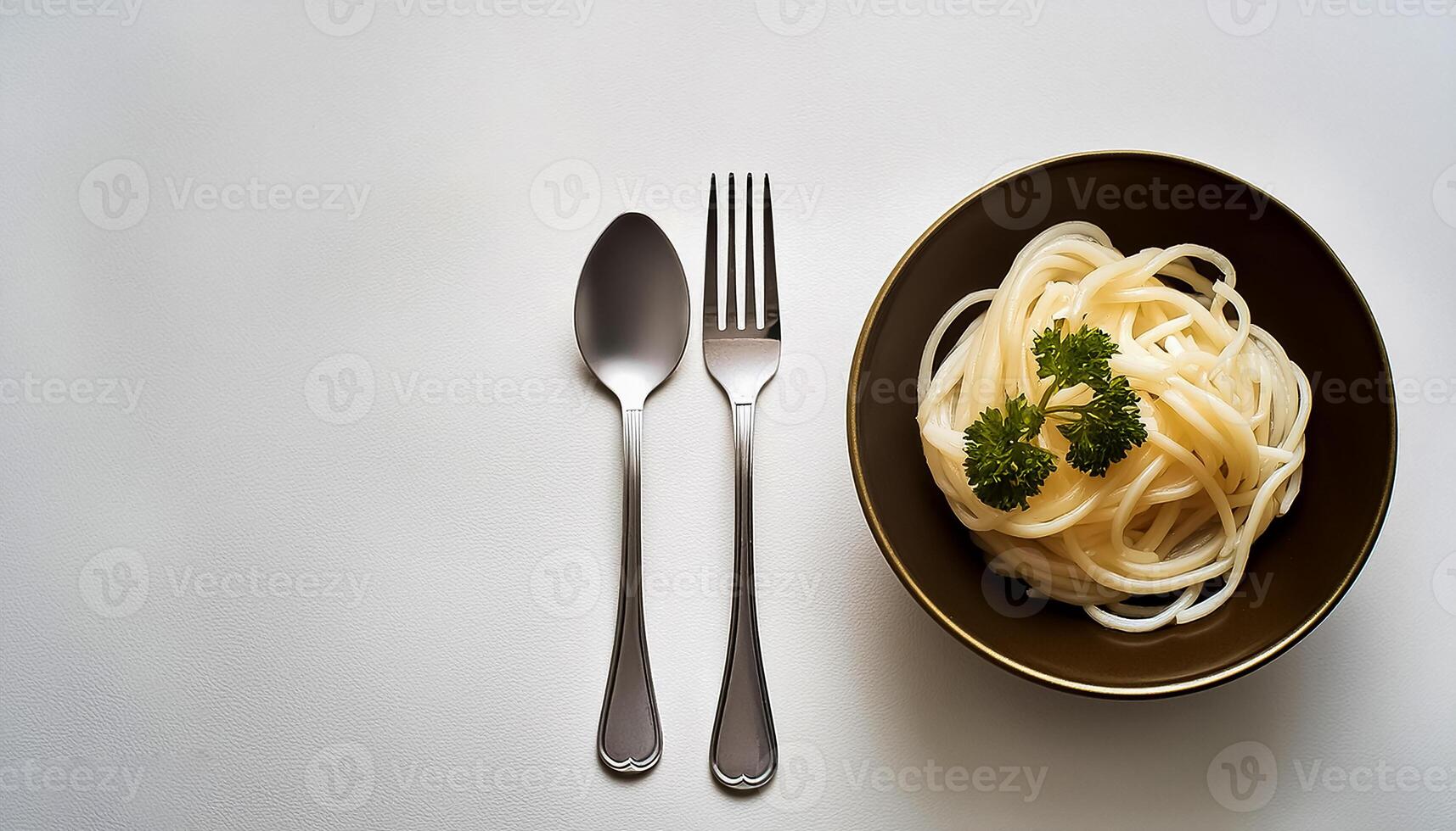 spoon and fork kept on white background. ready to eat concept. flat lay background concept photo
