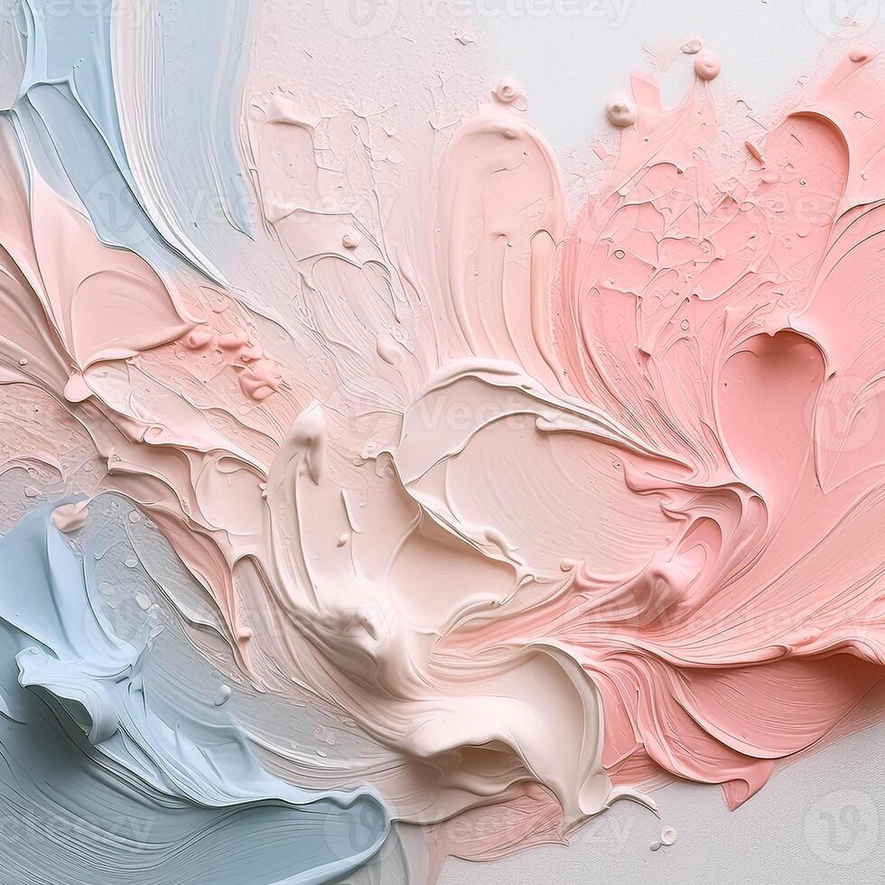 Abstract pastel oil paint texture on white canvas or wall. Minimalistic background with copy space. photo