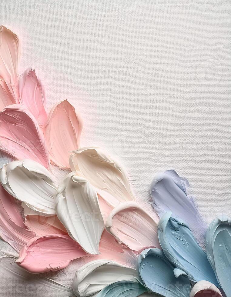 Abstract pastel oil paint texture on white canvas or wall. Minimalistic background with copy space. photo