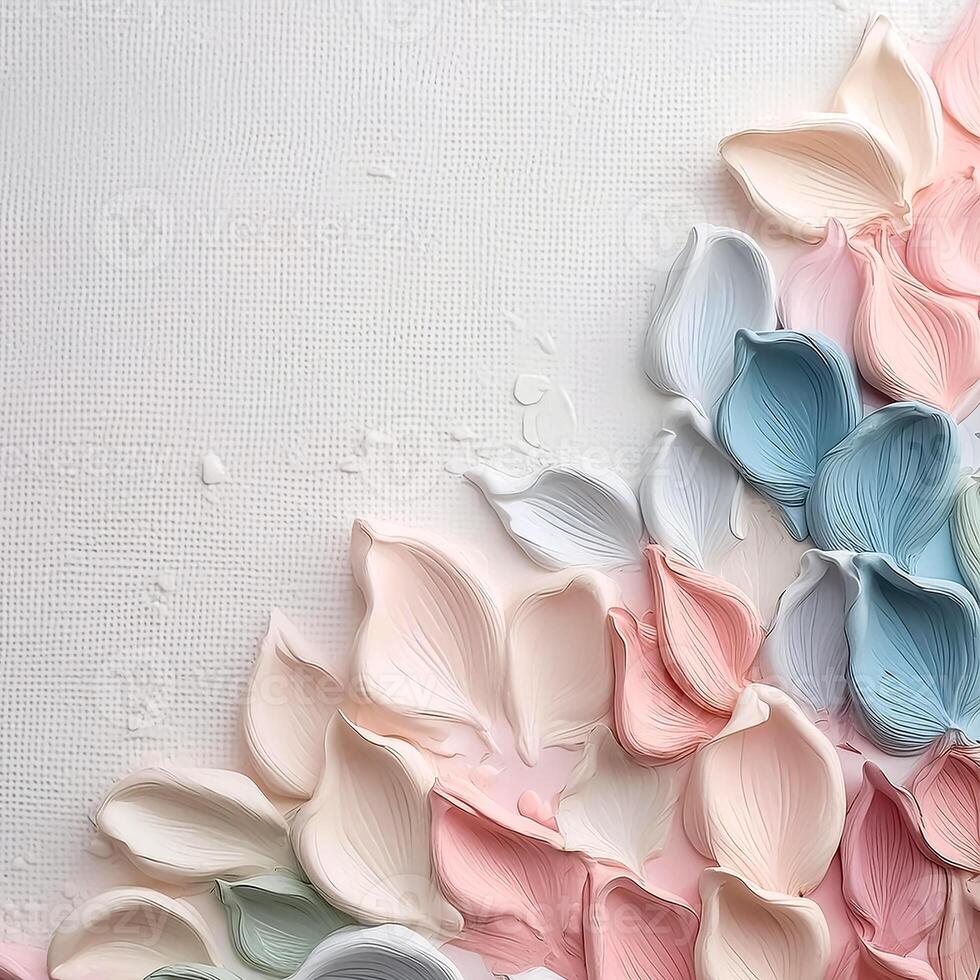Abstract pastel oil paint texture on white canvas or wall. Minimalistic background with copy space. photo