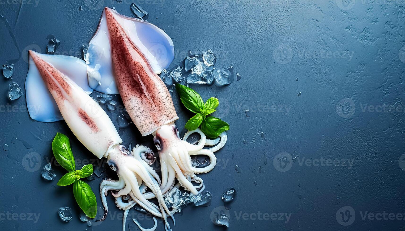fresh raw squid, seafood. From nature, top view. It is isolated on white background. photo