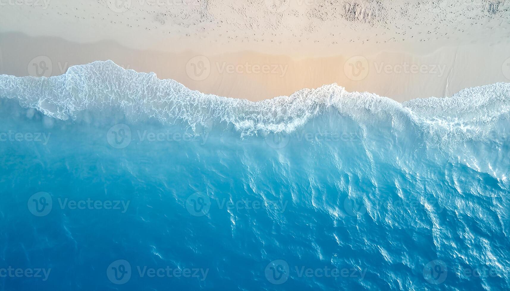 empty abstract sand beach with palm leaf shadow and transparent water wave from above, blank background banner for travel, vacation and wellbeing with copy space. top of views, aerial views. photo