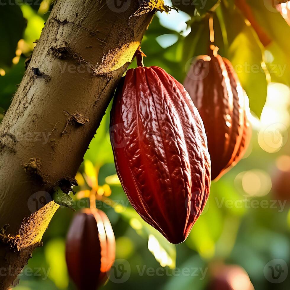 ripe cocoa fruit tree on the tree photo