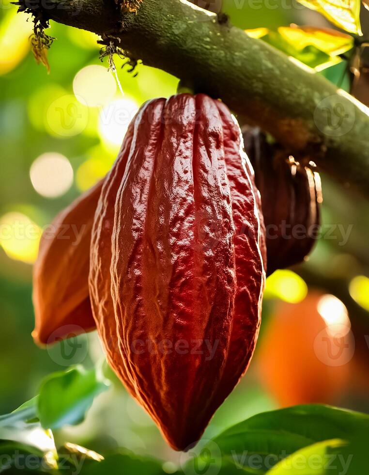 ripe cocoa fruit tree on the tree photo
