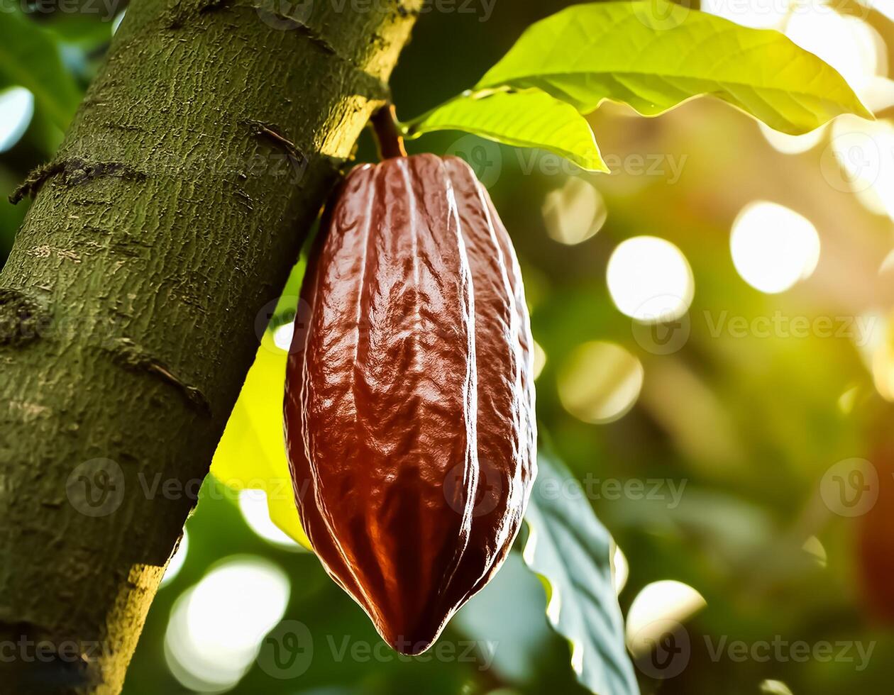 ripe cocoa fruit tree on the tree photo