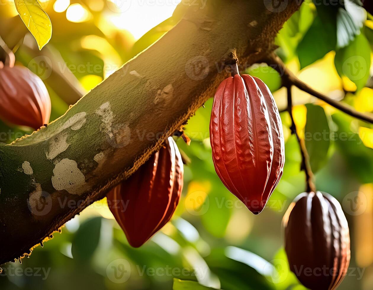 ripe cocoa fruit tree on the tree photo