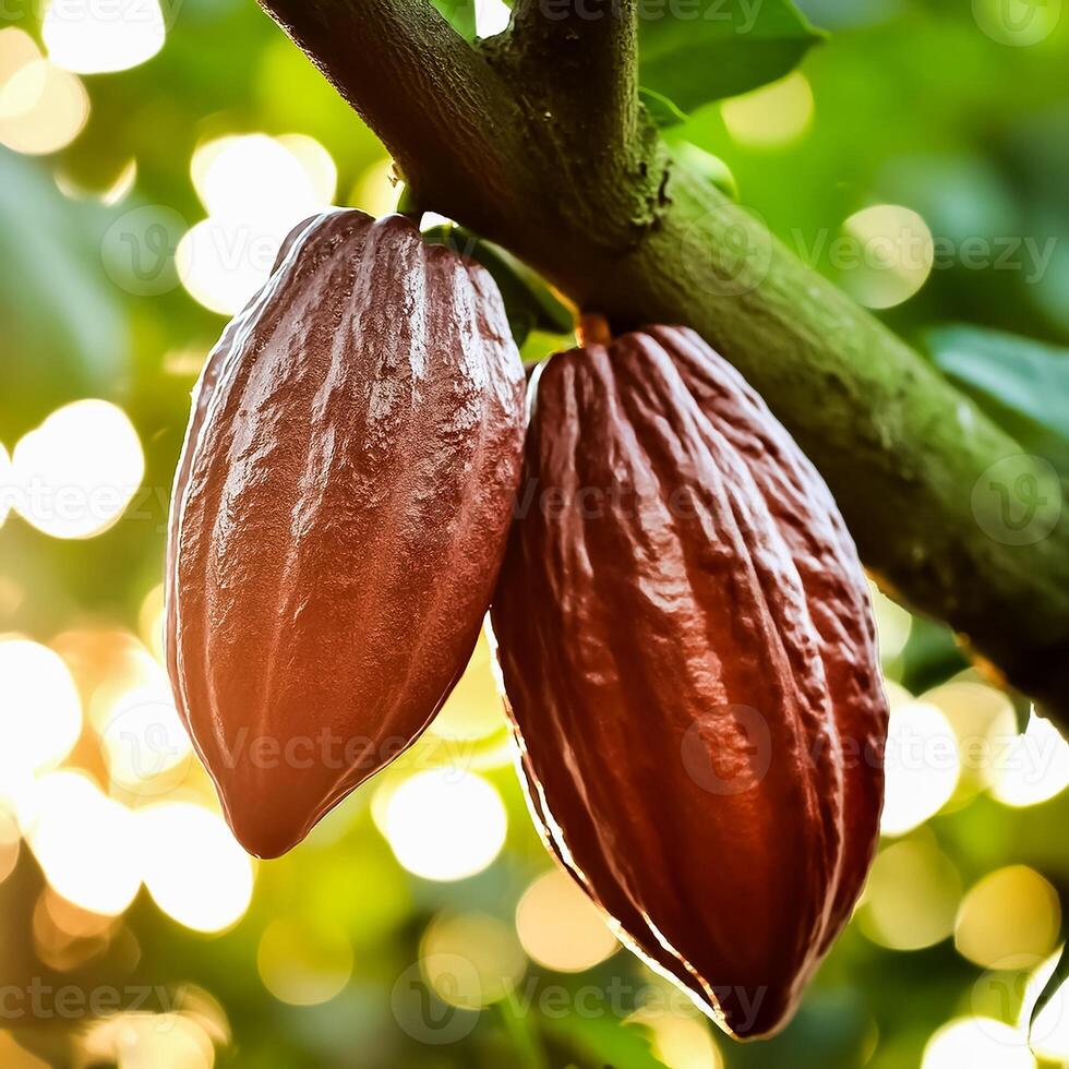 ripe cocoa fruit tree on the tree photo