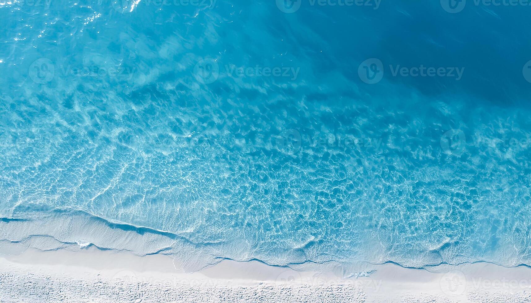 empty abstract sand beach with palm leaf shadow and transparent water wave from above, blank background banner for travel, vacation and wellbeing with copy space. top of views, aerial views. photo