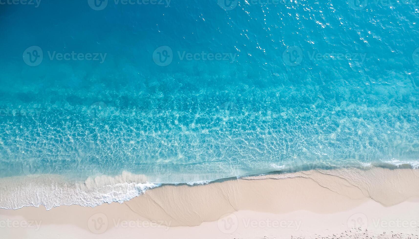 empty abstract sand beach with palm leaf shadow and transparent water wave from above, blank background banner for travel, vacation and wellbeing with copy space. top of views, aerial views. photo