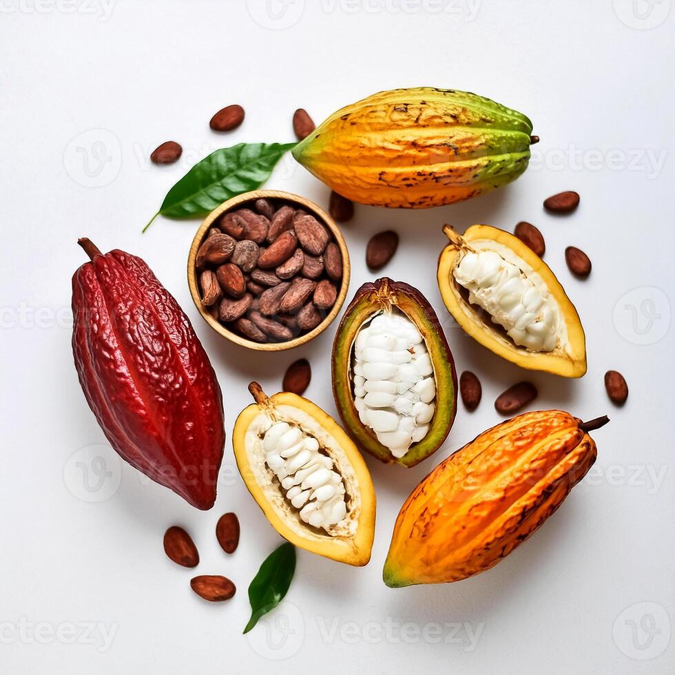 ripe cocoa fruit isolated on white background photo