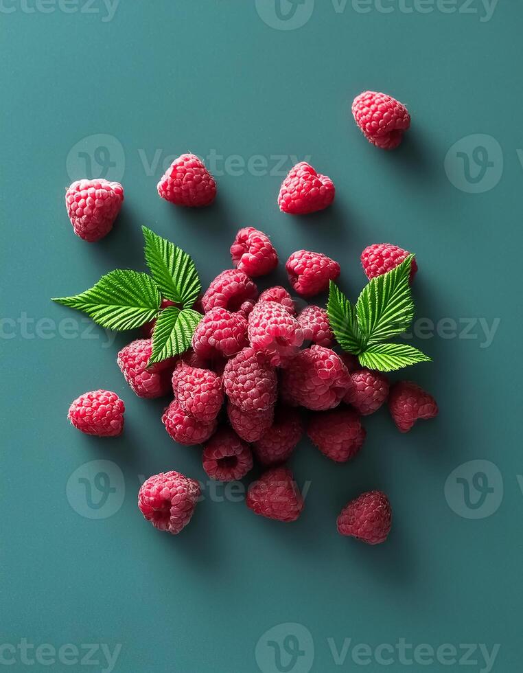 Creative food concept. Fresh a pile of Berry raspberry. top of view photo