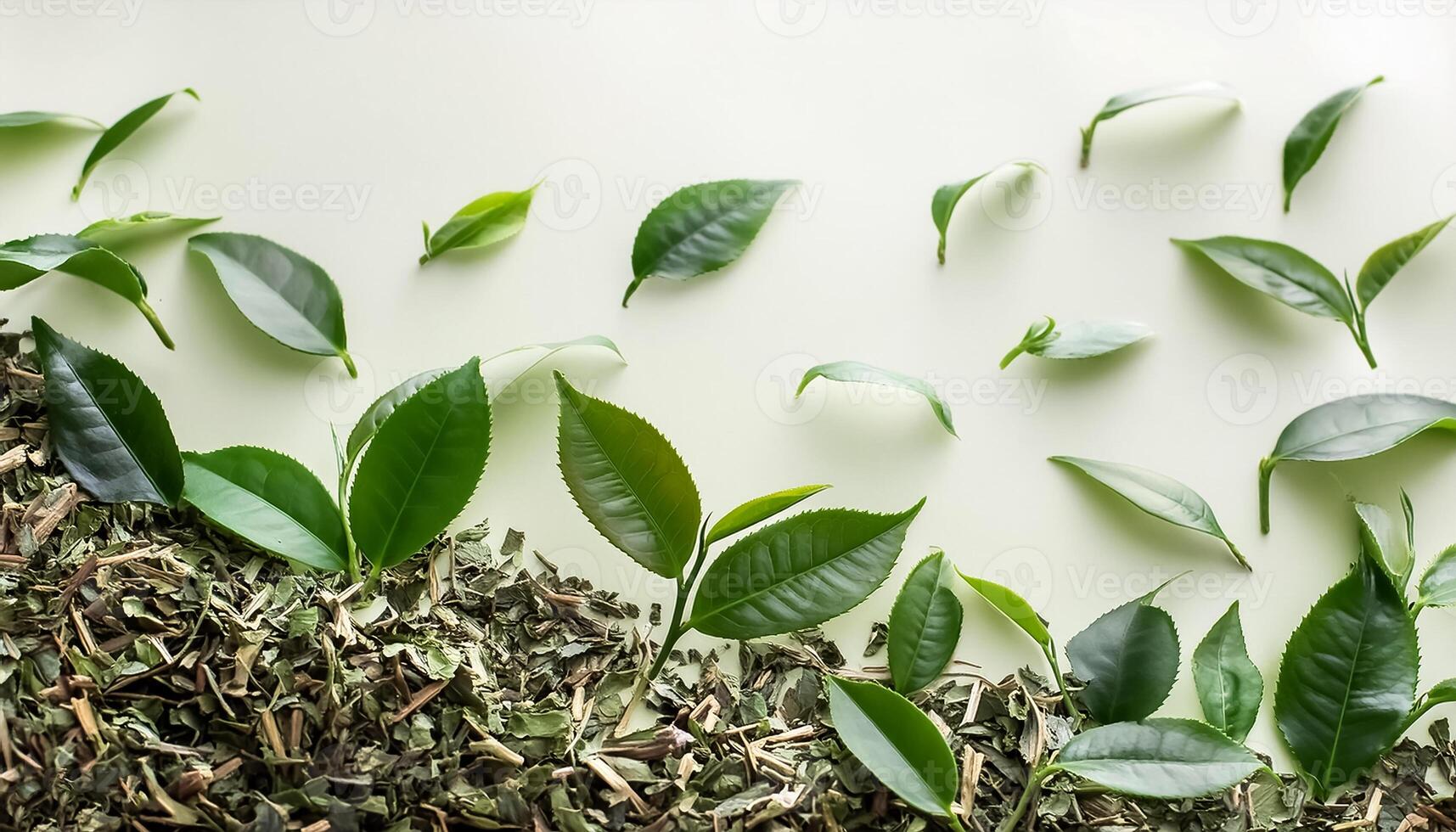 Full frame background fresh young tea leaves. fresh young tea leaves background, close up. Background texture and pattern fresh young tea leaves. flat lay. top of views photo