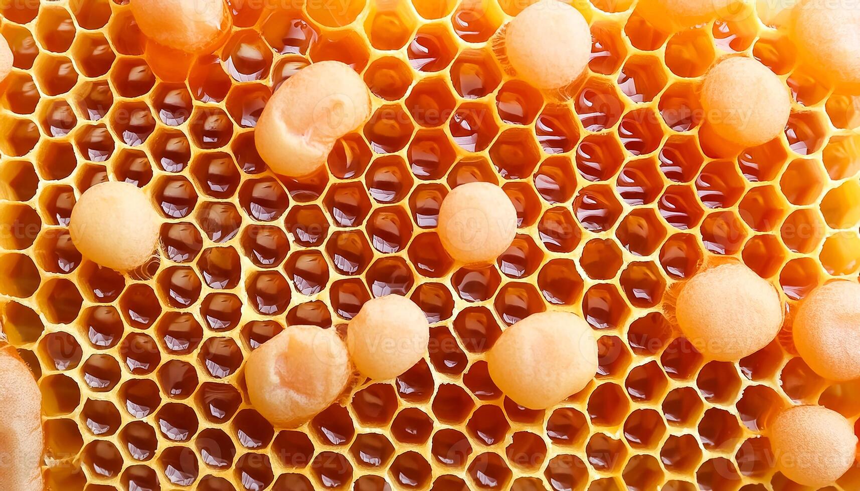 Full frame background Sweet honey. Honeycombs with sweet golden honey on whole background, close up. Background texture and pattern of section of wax honeycomb. flat lay. top of views photo