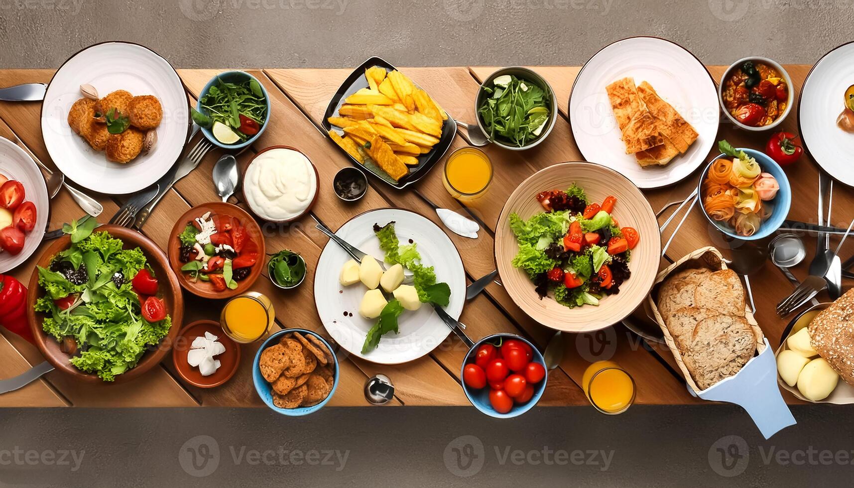 creative food concept. table with food, top view photo