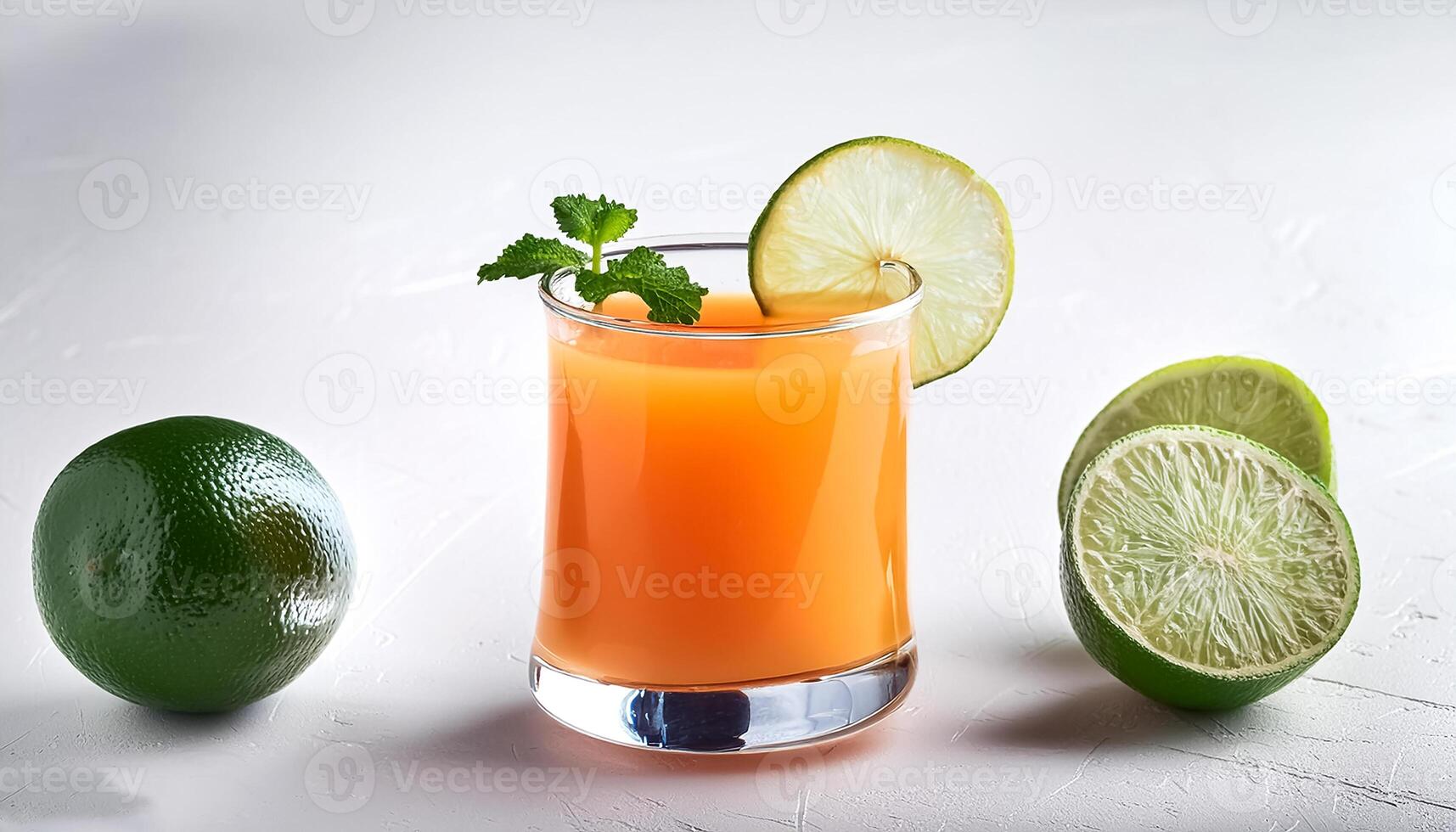 tropical drink concept. Orange cocktail with lime garnish. photo