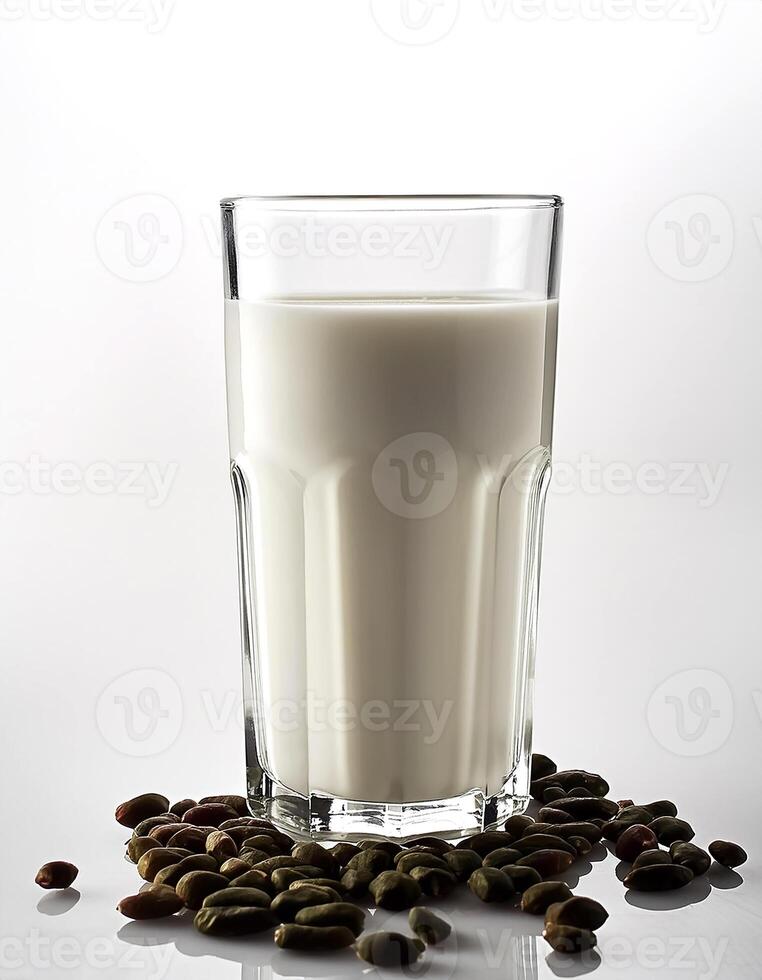 Glass of milk on white background photo