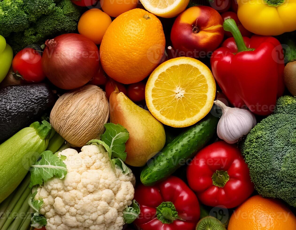 High quality photo fresh fruits and vegetables. Pattern texture background.