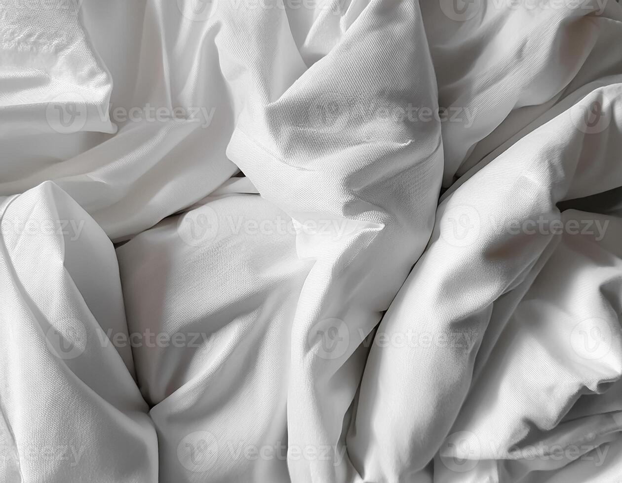 Background concept. Soft bed sheets that are still wrinkled after being used. The white bed sheets were crumpled and shabby. Pattern texture background. photo