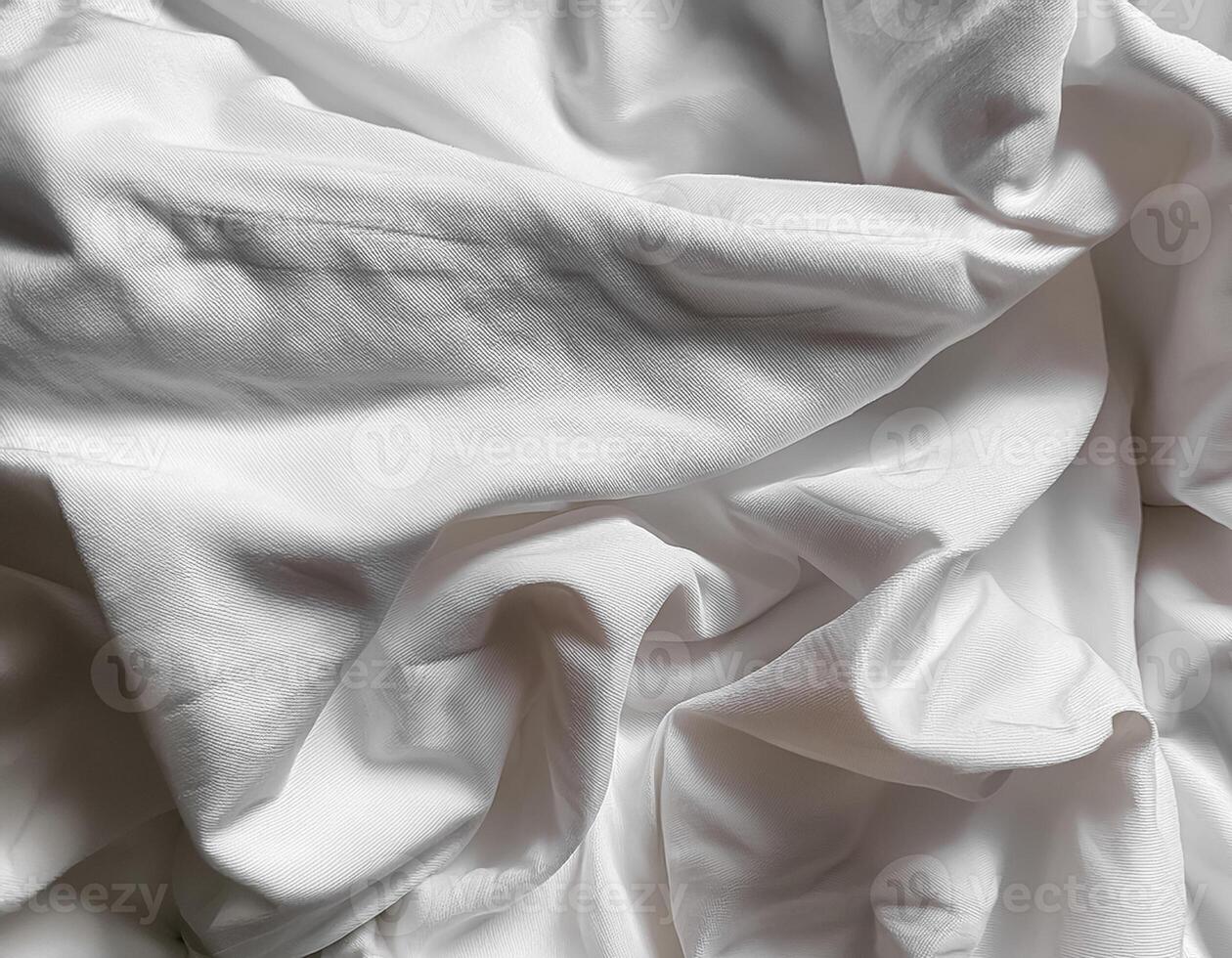 Background concept. Soft bed sheets that are still wrinkled after being used. The white bed sheets were crumpled and shabby. Pattern texture background. photo