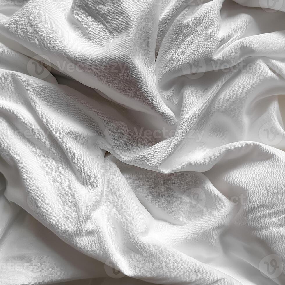 Background concept. Soft bed sheets that are still wrinkled after being used. The white bed sheets were crumpled and shabby. Pattern texture background. photo