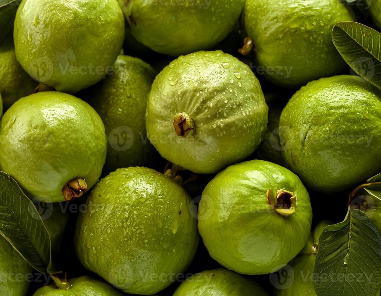 close up a pile of close-up guava fruit fresh, organic. photo
