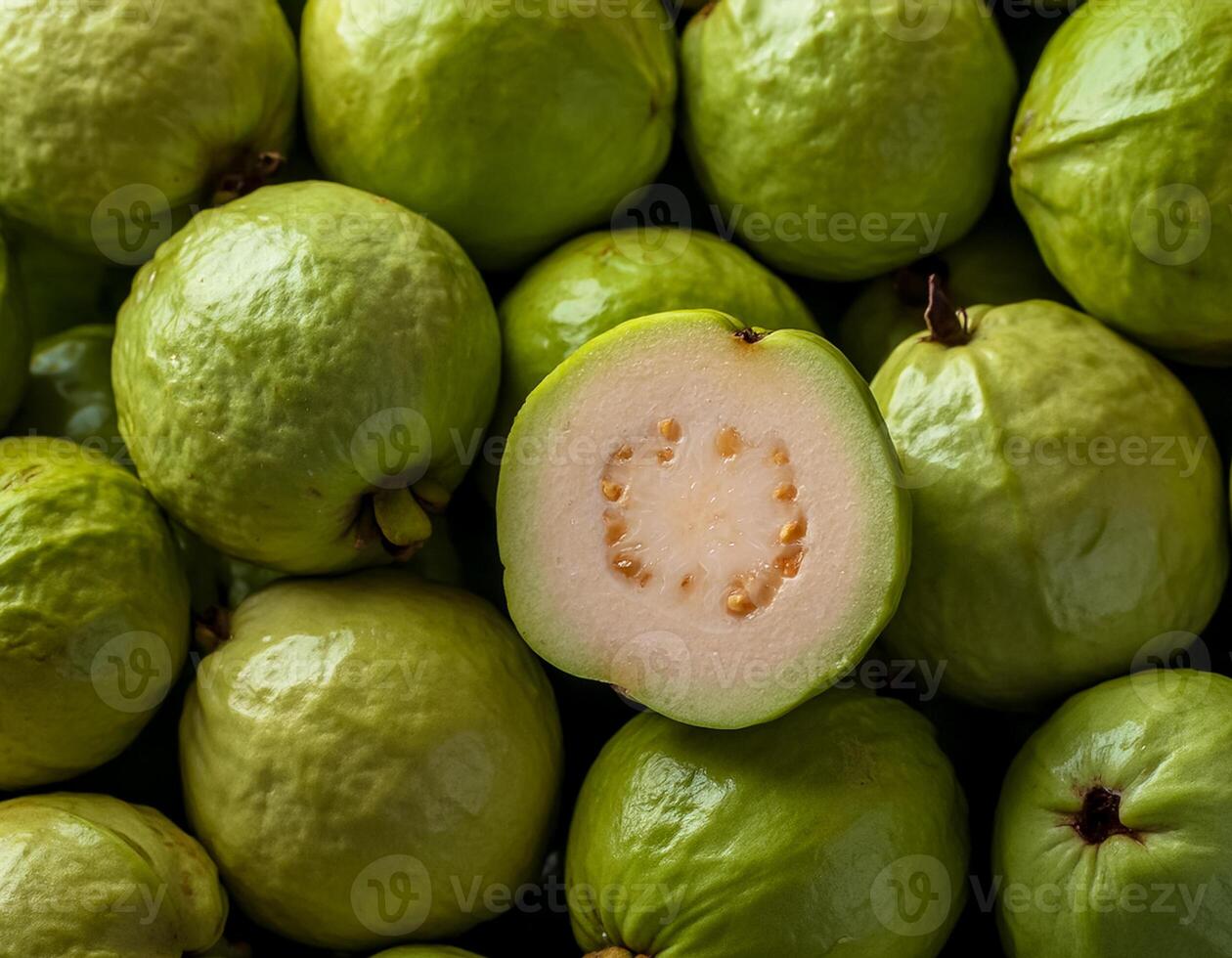 close up a pile of close-up guava fruit fresh, organic. photo