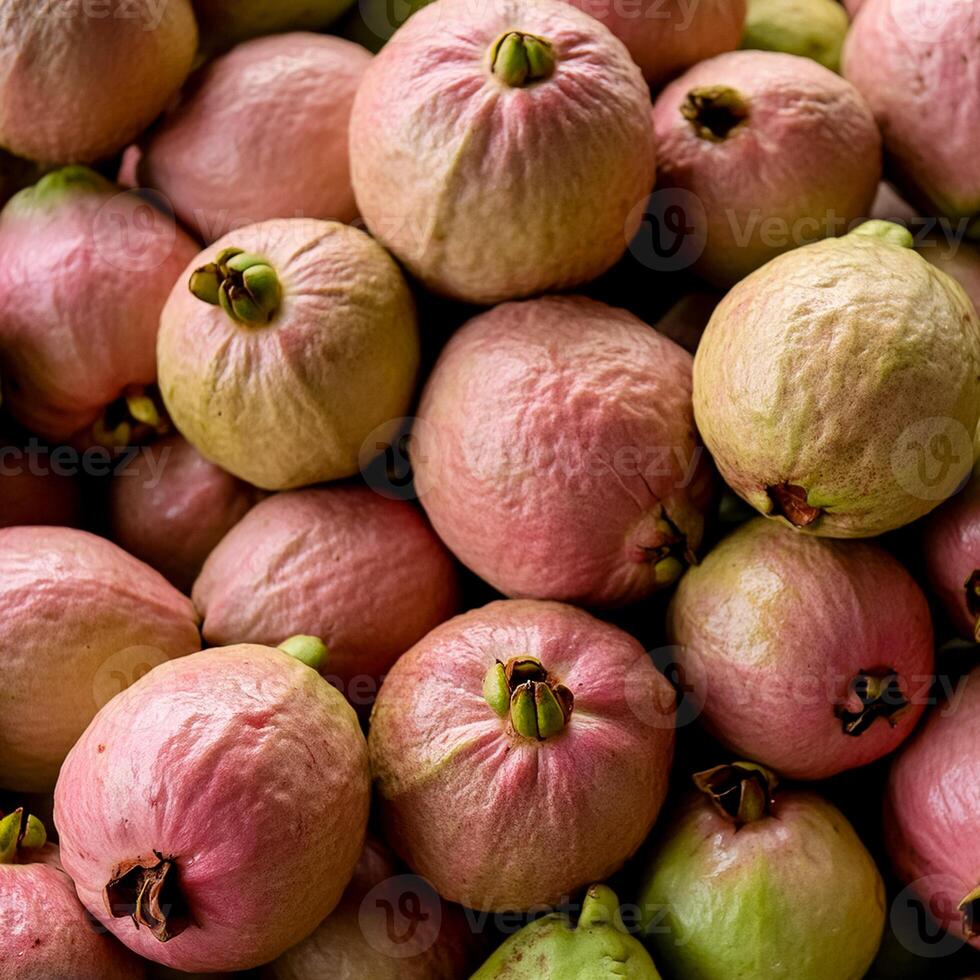 close up a pile of close-up guava fruit fresh, organic. photo