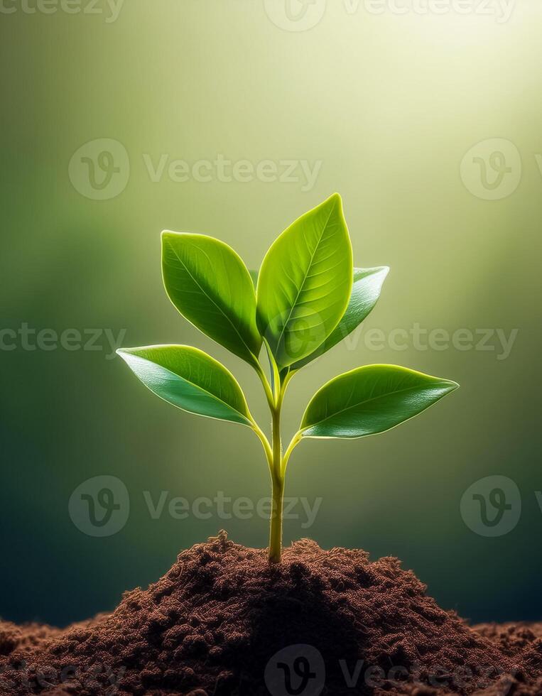 Young plant springing up out of the soil photo