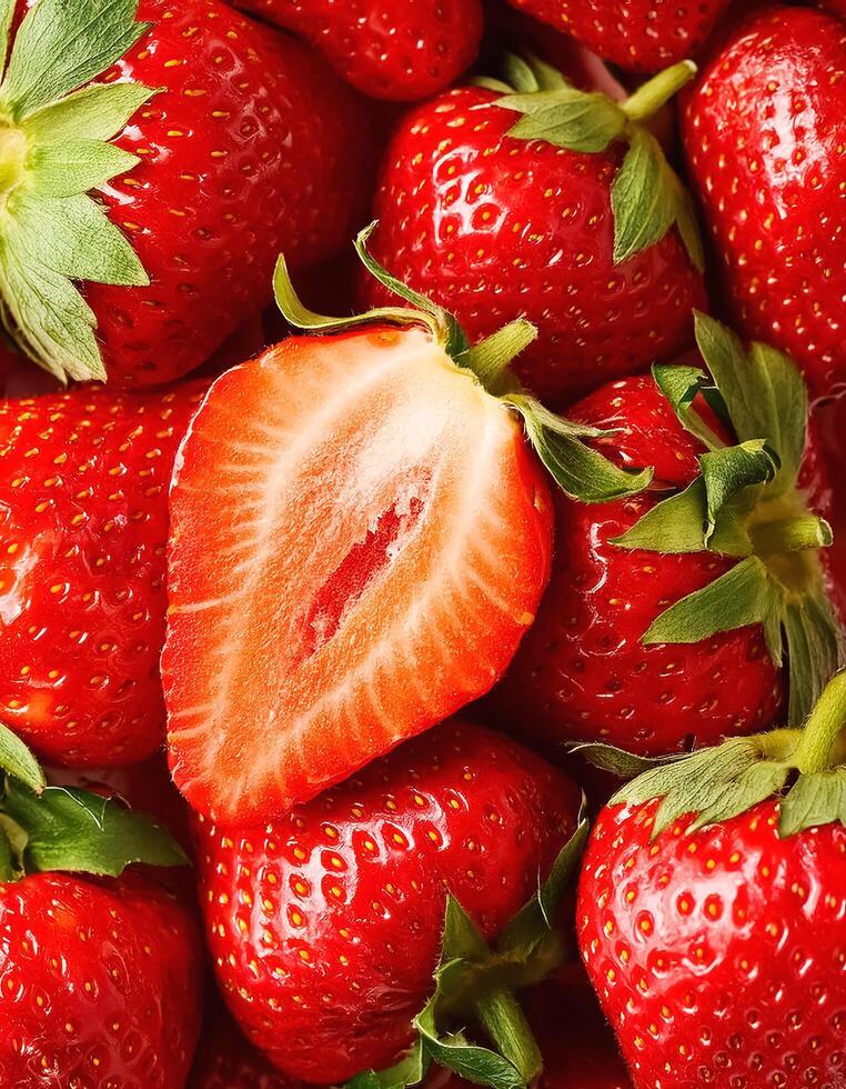 Fresh a pile sweet Strawberry slice and whole pattern texture background. photo
