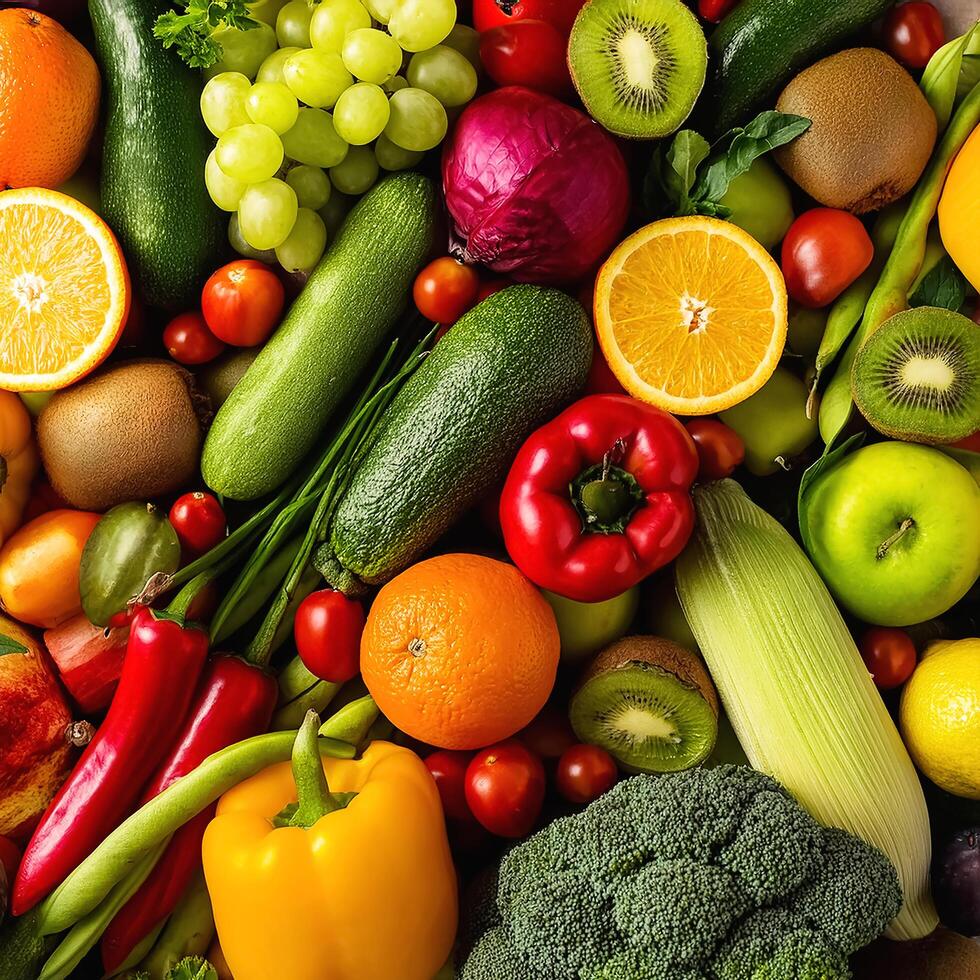 High quality photo fresh fruits and vegetables. Pattern texture background.