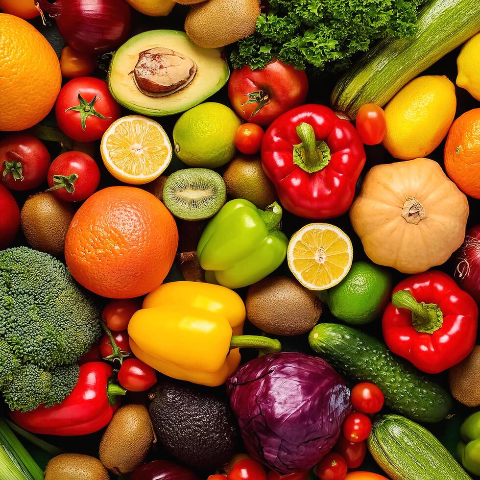 High quality photo fresh fruits and vegetables. Pattern texture background.