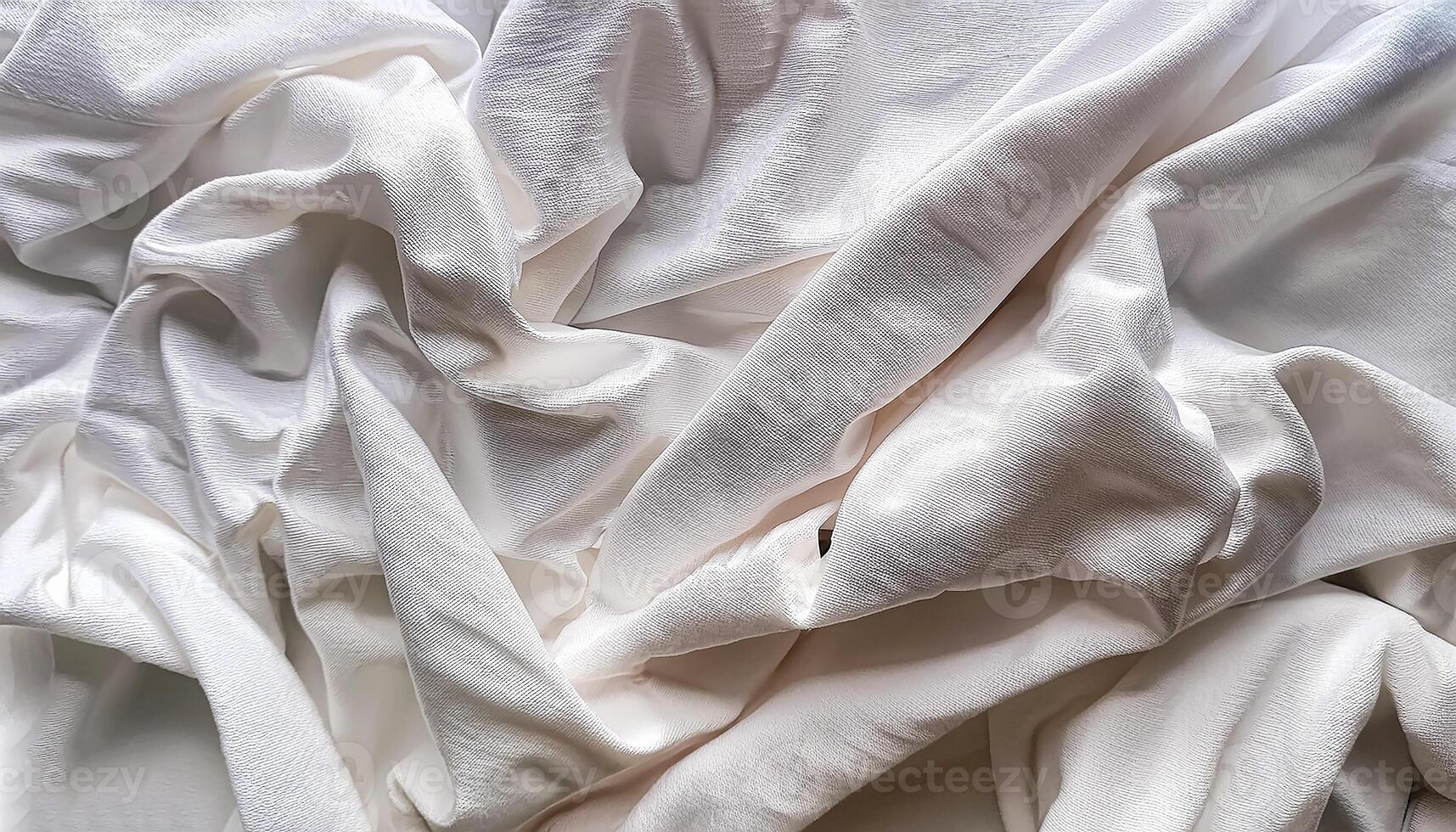 Background concept. Soft bed sheets that are still wrinkled after being used. The white bed sheets were crumpled and shabby. Pattern texture background. photo