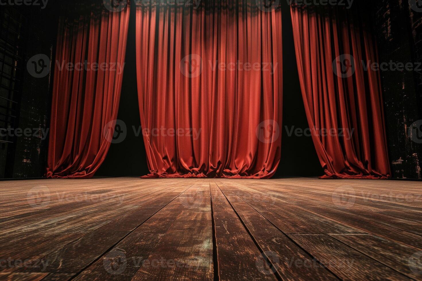 Stage With Red Curtains and Wooden Floor photo