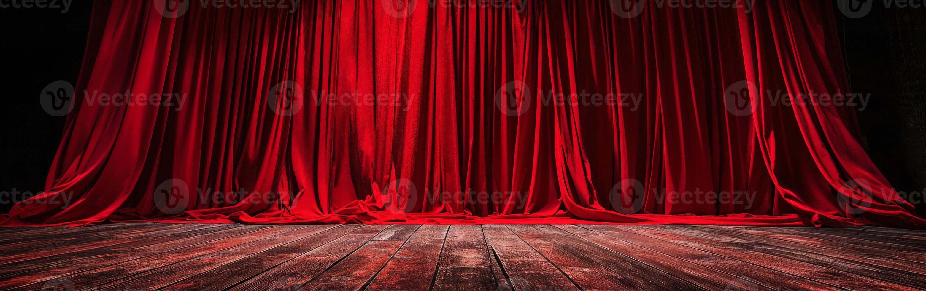 Red Curtain and Wooden Floor photo