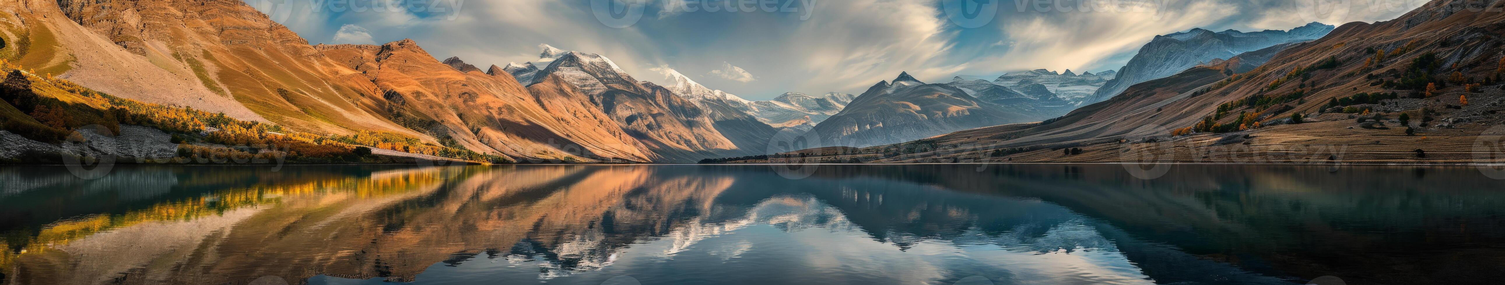 Stunning Lake Amid Mountains in Cloudy Sky photo
