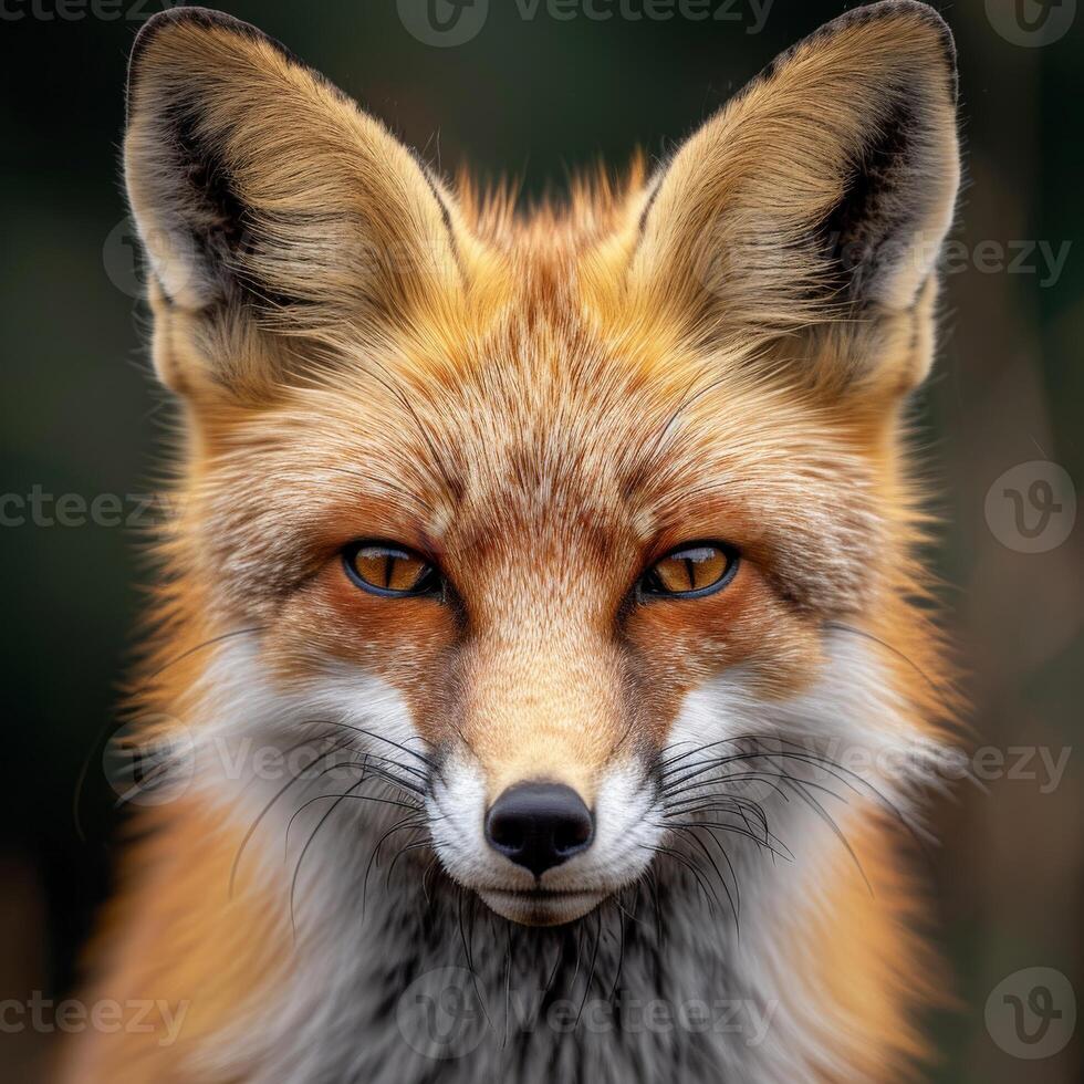 Close Up of Foxs Face With Blurry Background photo
