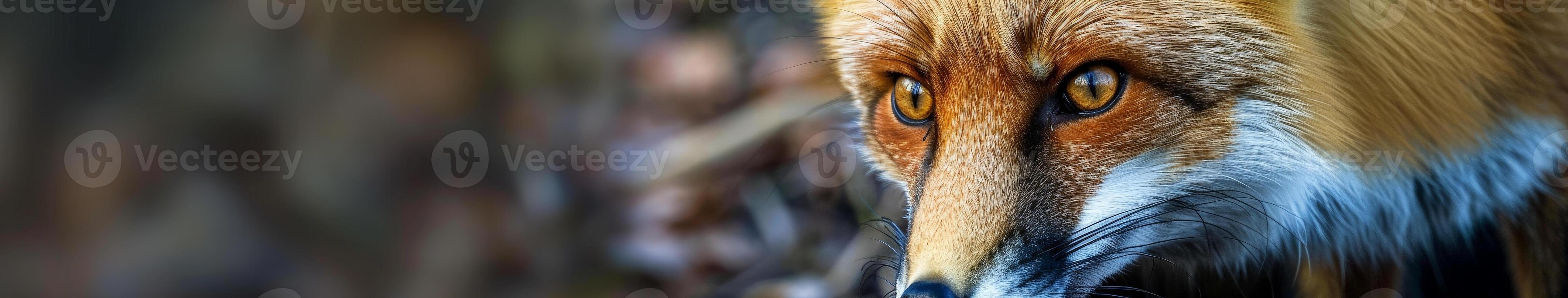 Close Up of Foxs Face With Blurry Background photo