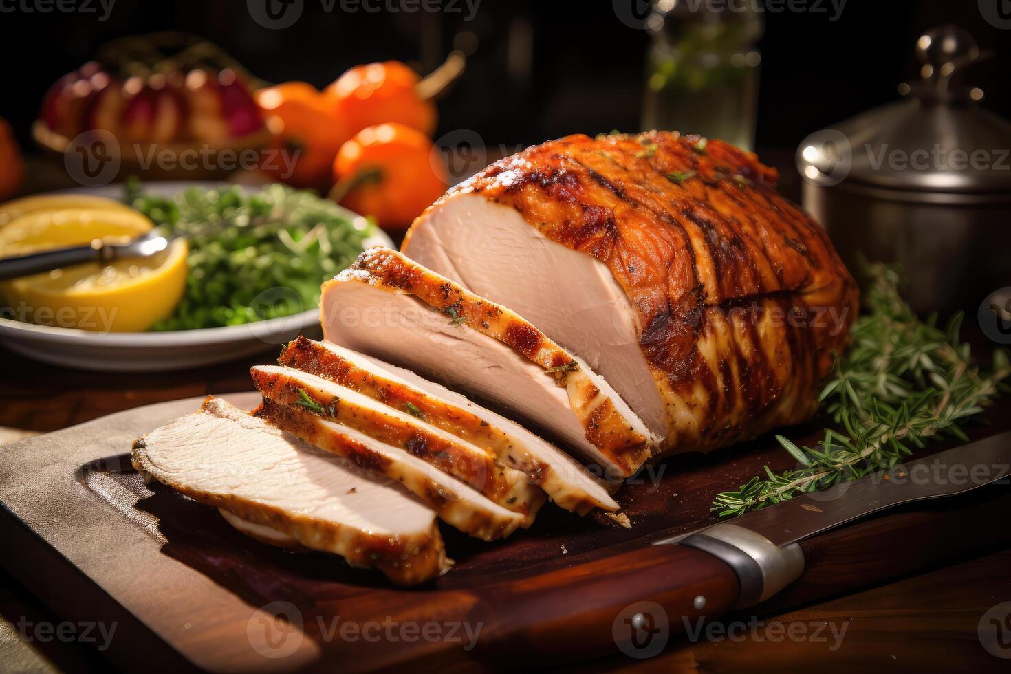 Sliced Turkey on Cutting Board photo