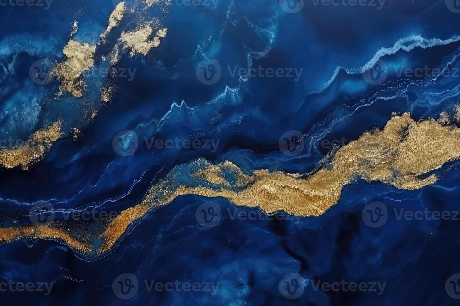 Large Blue and Gold Painting on Wall photo