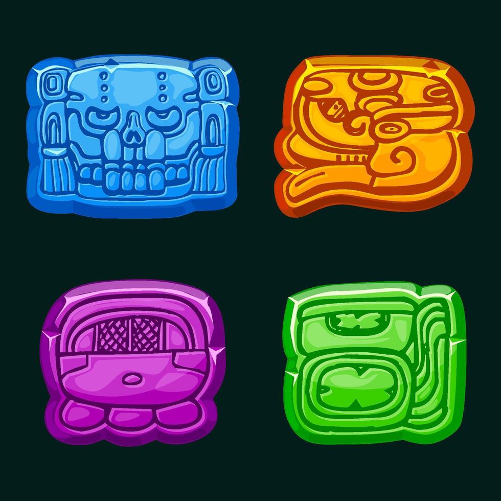 Aztec Maya civilization- Akbal, face, Mayan Glyph, hieroglyphs of the Maya calendar. Stone symbols for your 2D game or slots games vector