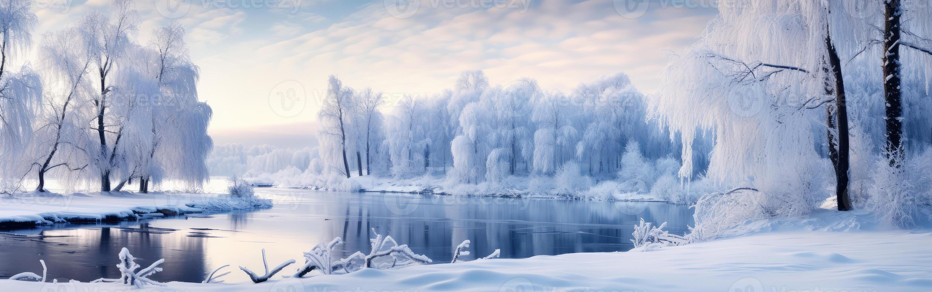Frozen Lake Surrounded by Trees photo
