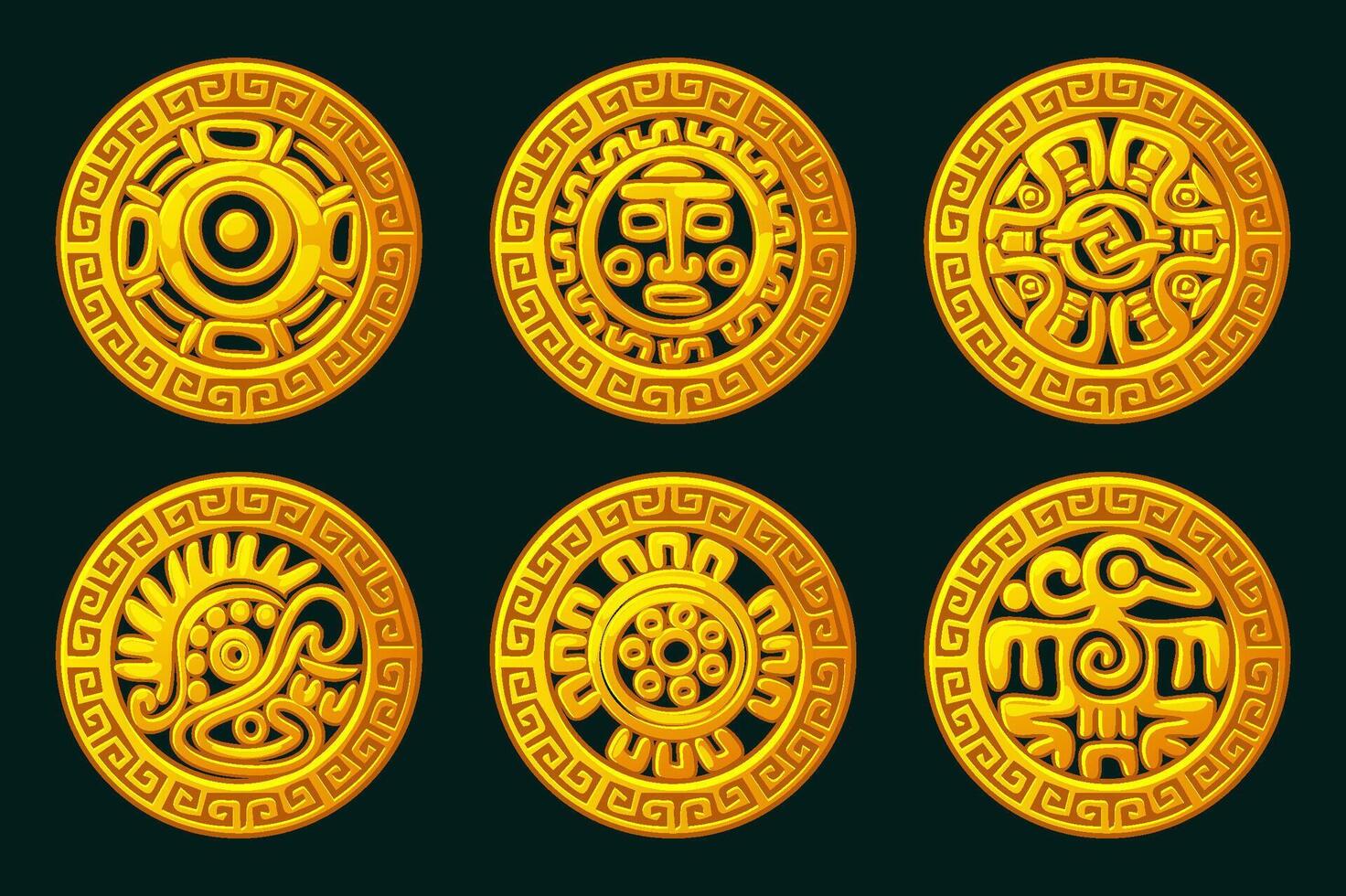 Golden Maya or Aztec symbols in ornament frame. Golden symbols for your 2D game or slot games vector