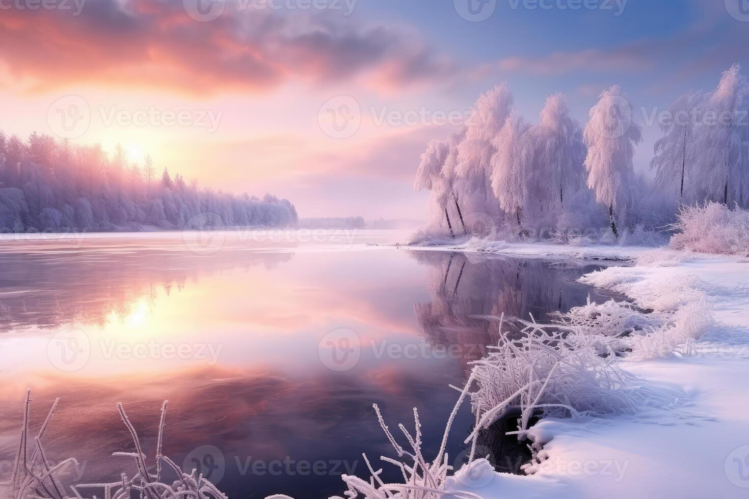 Frozen Lake With Trees Painting photo