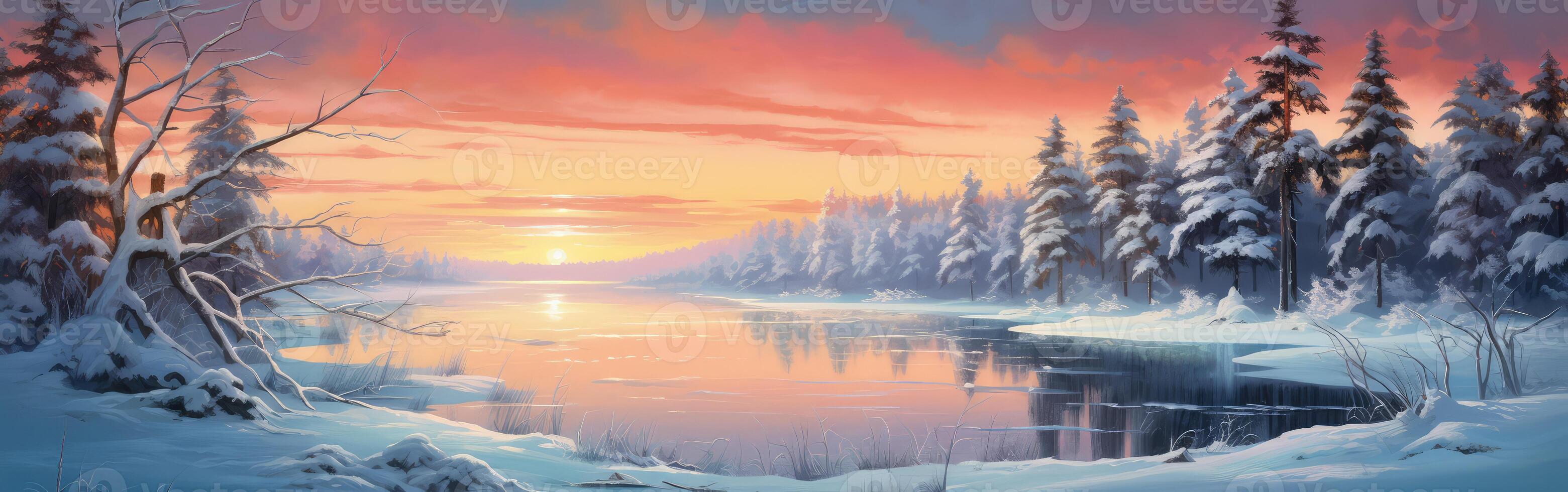 Sunset Over Snowy Lake photo