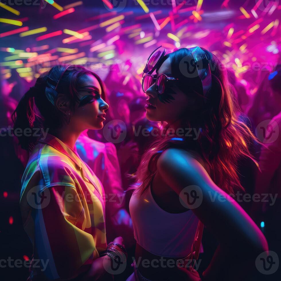Two Women Standing Before Crowd photo